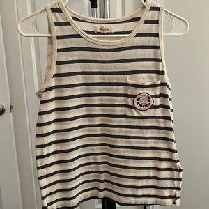 Madewell cotton tank. Blue/white stripe. Cute patch on left side pocket.